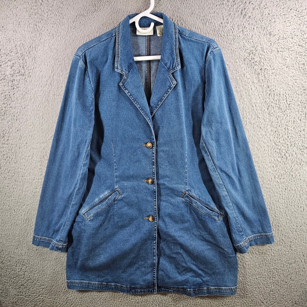 Orvis Womens Denim Blazer Jacket Medium Wash Blue Stretch Size 16‎ Longline
